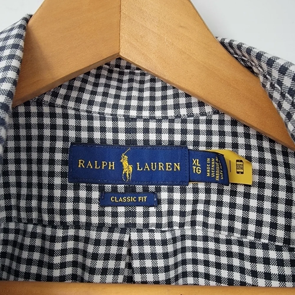 Ralph Lauren Blue Label Shirt Men's XL Black White Gingham Checkered Button Down